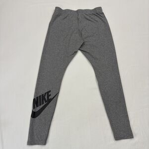 Nike Womens Leggings Gray Regular Fit Sz L Athletic Logo Athleisure Sport Cotton